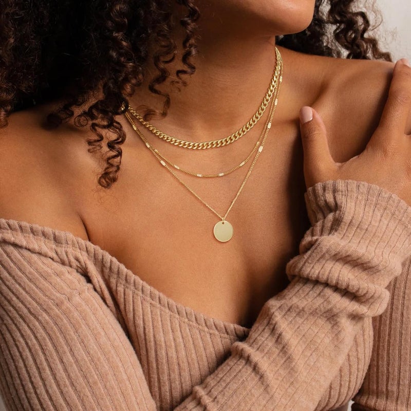 MFRYK Gold/Silver Necklaces Stack For Women,14K Gold/Sterling Silver Plated Simple Layered Choker Necklaces For Women,Stackable Multilayer Pearl Cross Disc Circle Pendant Cuban Herringbone Snake Paperclip Chain Necklaces Set Jewelry Gift for Women - Image 3